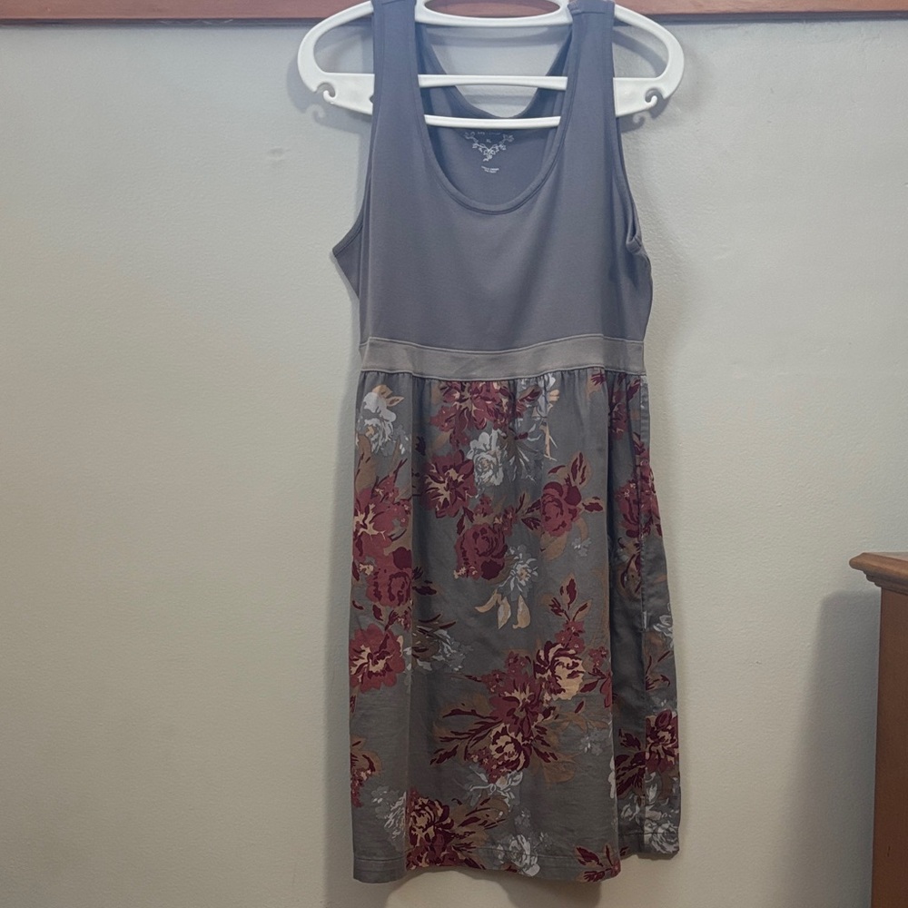 Sonoma Gray and Red Floral Midi Dress
